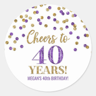 Sticker Rond Salutations à 40 ans Anniversaire Gold Purple Conf