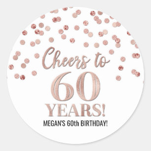 Sticker Rond Salutations à 60 Anniversaire Rose Gold Confetti
