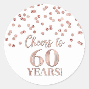 Sticker Rond Salutations à 60 Anniversaire Rose Gold Confetti