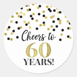 Sticker Rond Salutations à 60 ans Anniversaire Gold Noir Confet