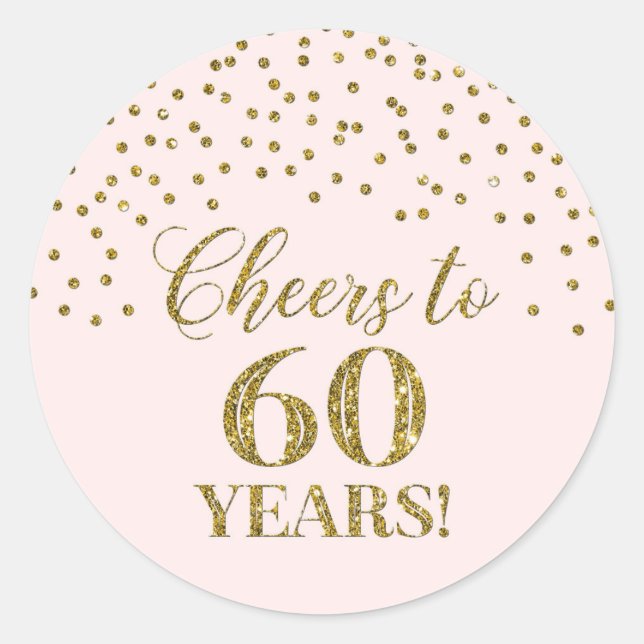 Sticker Rond Salutations à 60 ans Anniversaire Pink Gold Confet (Devant)