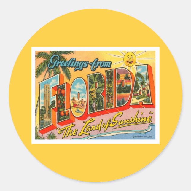 Sticker Rond Salutations De Floride (Devant)