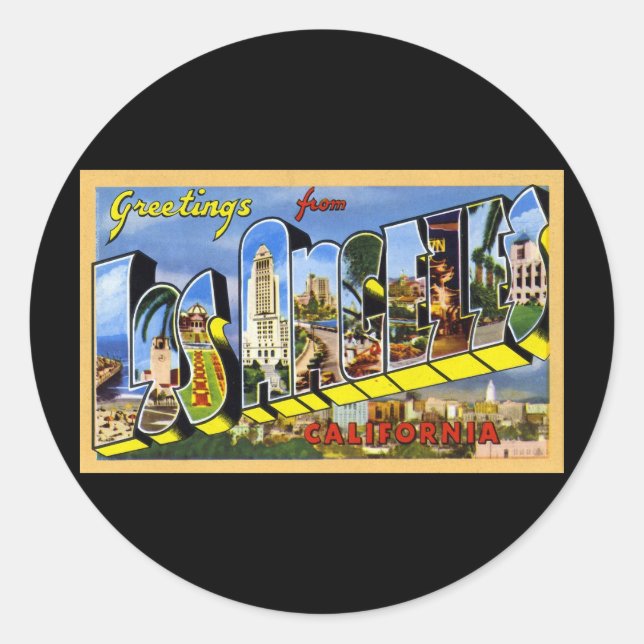 Sticker Rond Salutations de Los Angeles California (Devant)