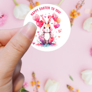 Sticker Rond Salutations de Pâques Bunny Ballons Coeur Personna