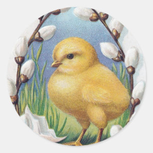 Sticker Rond Salutations de Pâques Chick Jaune