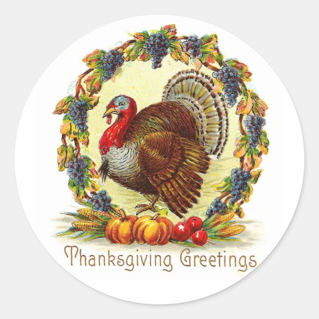 Sticker Rond Salutations de Thanksgiving vintages Turquie (Devant)