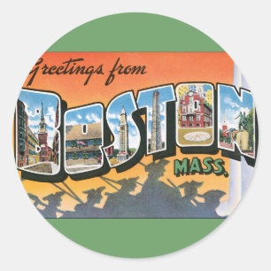 Sticker Rond Salutations Vintage voyage du Massachusetts de Bos