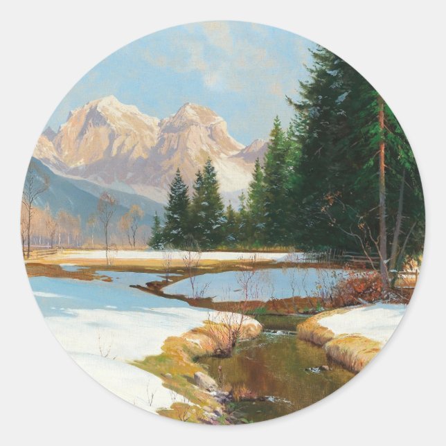 Sticker Rond Salzburger Alpes-View, hiver (Devant)