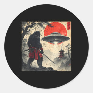 Sticker Rond Samouraï Bigfoot Japonais Ufo Graphique Vintage Uk