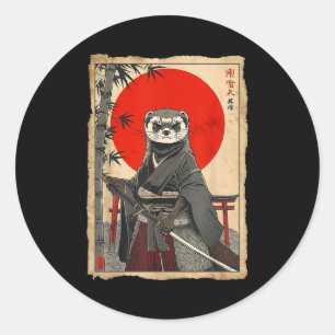 Sticker Rond Samouraï furet Art de guerrier vintage japonais An