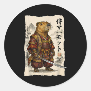 Sticker Rond Samouraï Marmotte Art Japonais Guerrier Amour Anim