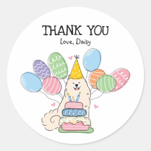 Sticker Rond Samoyed Chien Anniversaire Fête Favoriser Tags Sti