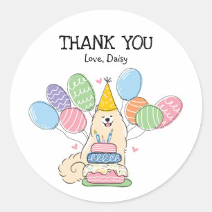 Sticker Rond Samoyed Chien Anniversaire Fête Favoriser Tags Sti