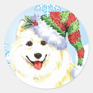 Sticker Rond Samoyed heureux de Howlidays