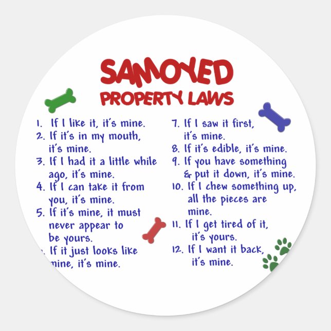 Sticker Rond SAMOYED Property Laws 2 (Devant)