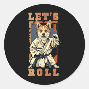 Sticker Rond Samurai Corgi Dans Jiu Jitsu Gi Bjj Life Brésil K