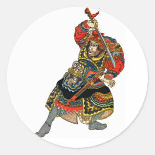 Sticker Rond Samurai Dessine Son Épée