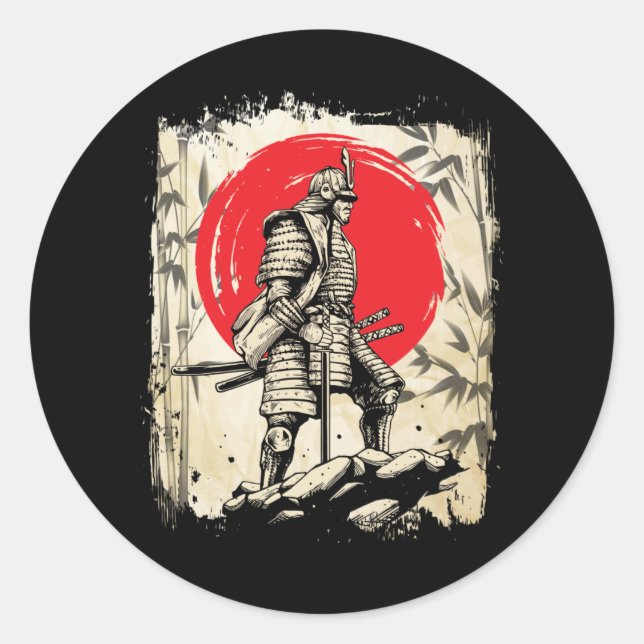 Sticker Rond Samurai Guerrier japonais Héros Japon Swordsmen (Devant)