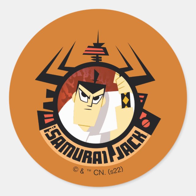 Sticker Rond Samurai Jack In Aku Futuristic Frame (Devant)