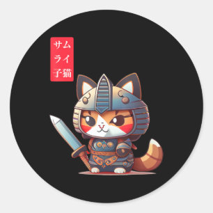 Sticker Rond Samurai Kitten Kawaii Art japonais pour Anime Love