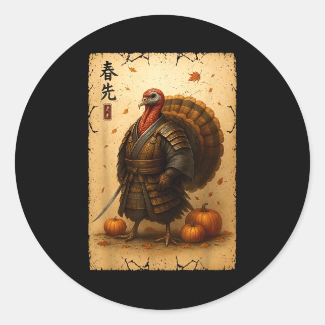 Sticker Rond Samurai Turkey Thanksgiving Japanese Warrior Anime (Devant)