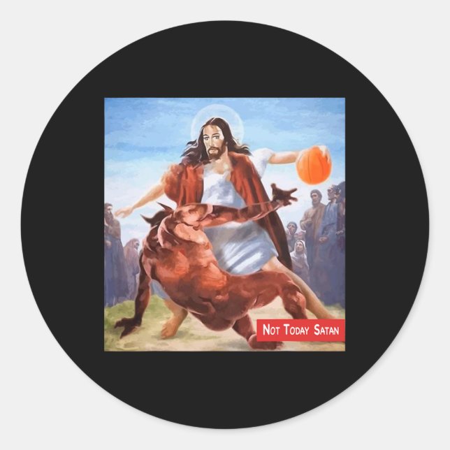 Sticker Rond S'amuser pas aujourd'hui Satan Jesus Crossover Bas (Devant)
