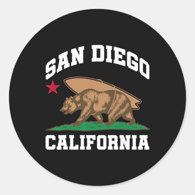 Sticker Rond San Diego California Bear Surfing Surfer  (Devant)