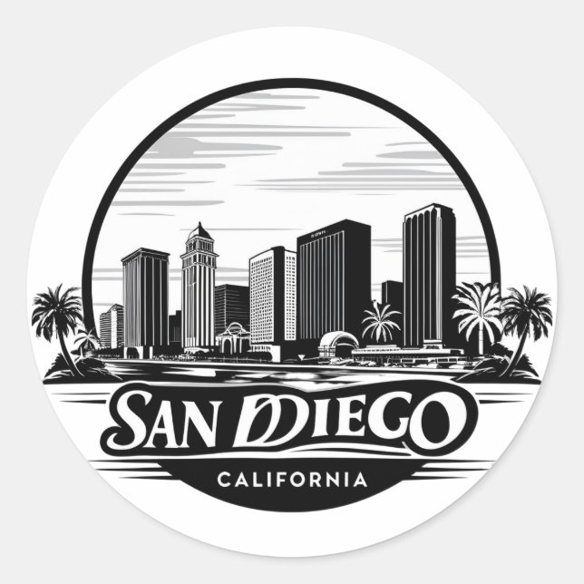 Sticker Rond San Diego California Skyline Art moderne Cityscape (Devant)