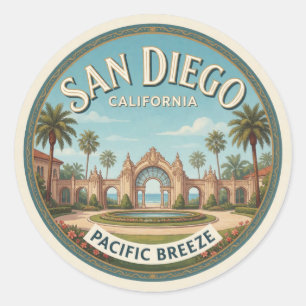 Sticker Rond San Diego Californie États-Unis Ville Côtière Paci