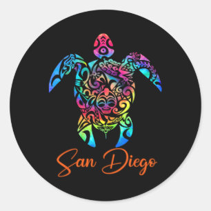 Sticker Rond San Diego Sea Turtle Famille Vacances Été 2025