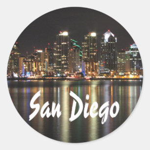 Sticker Rond San Diego Skyline la nuit photo