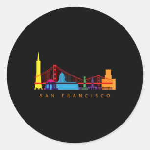 Sticker Rond San Francisco California Usa Skyline