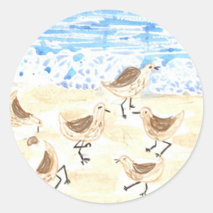 Sticker Rond Sandpipers sur Old Orchard Beach, Maine