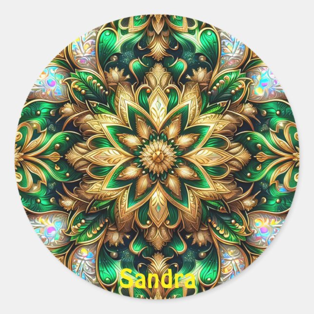 Sticker Rond SANDRA ~ SHINY Green et Gold Christmas ~ (Devant)