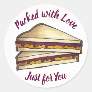 Sticker Rond Sandwich au beurre d'arachide emballé avec déjeune