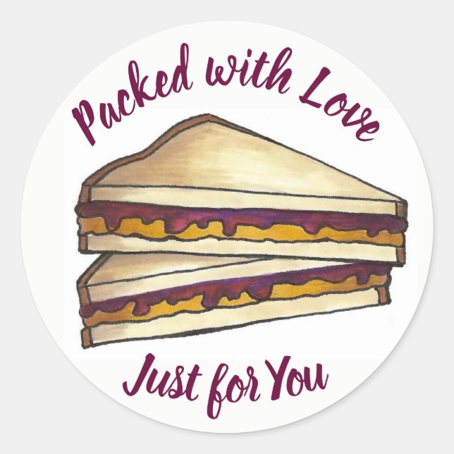 Sticker Rond Sandwich au beurre d'arachide emballé avec déjeune (Devant)