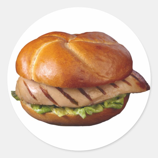 Sticker Rond Sandwich au sein de poulet (Devant)
