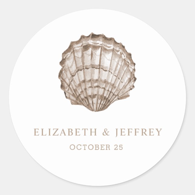 Sticker Rond Sandy Seashells Marine Ocean Beach Mariage (Devant)