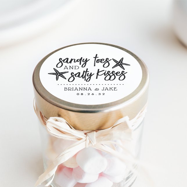 Sticker Rond Sandy Toes, Salty Kisses Destination Mariage Favor (Créateur téléchargé)