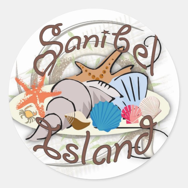 Sticker Rond Sanibel Island Floride conception de coquillages (Devant)