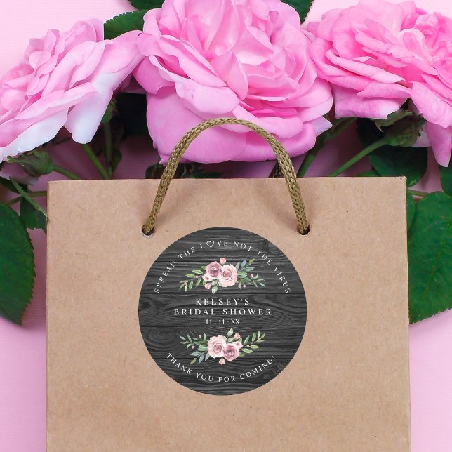 Sticker Rond Sanitizer de Fête des mariées en bois noir personn (Créateur téléchargé)