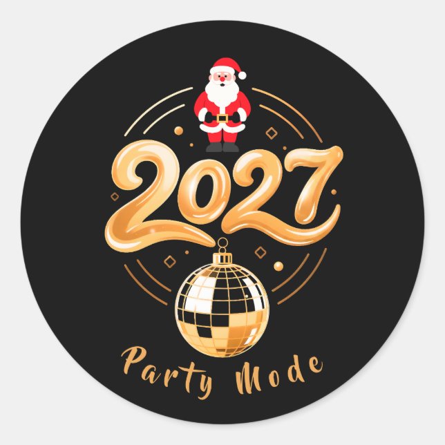 Sticker Rond Santa 2027 Mode Fête Or Disco Noël (Devant)
