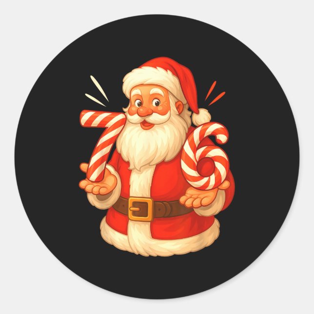 Sticker Rond Santa 67 Candy Cane Six Seven Santa Claus Funny Ch (Devant)
