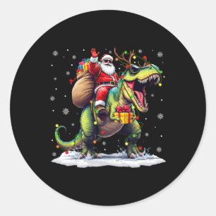 Sticker Rond Santa à cheval sur un dinosaure T Rex Noël garçons