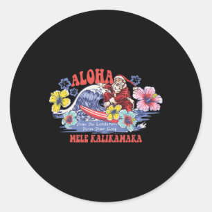 Sticker Rond Santa Aloha Noël hawaïen Mele Kalikimaka Sur