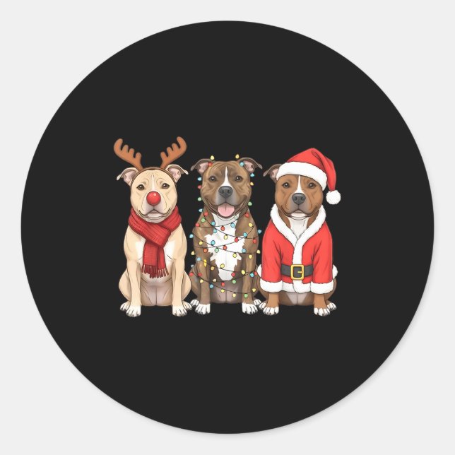 Sticker Rond Santa American Tbull Terrier Christmas Ttie Dog Mo (Devant)