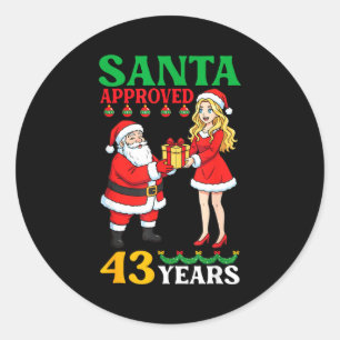Sticker Rond Santa Approuvé 43 Ans Joyeux Anniversaire Noël C