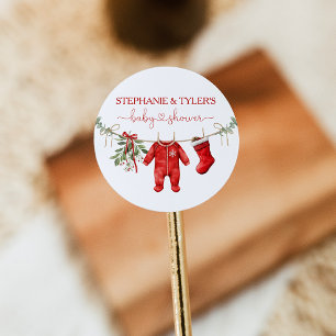 Sticker Rond Santa Baby Fête de Noël Bébé Shower