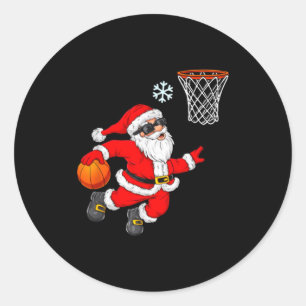 Sticker Rond Santa Basket-ball de Noël jouant
