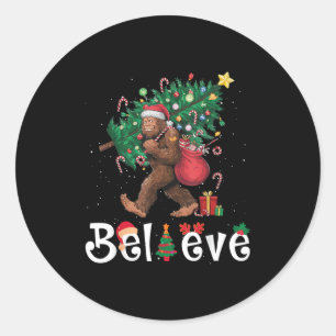 Sticker Rond Santa Bigfoot Éclairages Sapin de Noël Sasquatch C